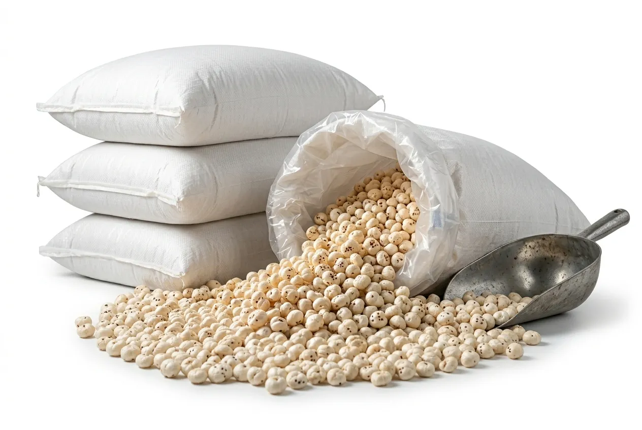 Makhana (fox nuts) ready for export from Bihar, India